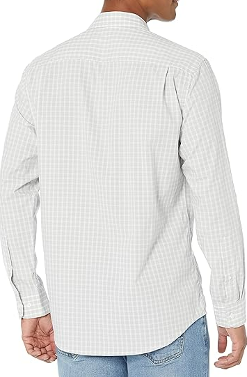 Amazon Essentials Men's Regular-Fit Long-Sleeve Casual Poplin Shirt Grey Check L