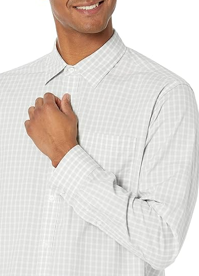 Amazon Essentials Men's Regular-Fit Long-Sleeve Casual Poplin Shirt Grey Check L