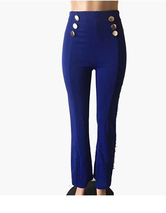 Women's Stretchy High Waisted Wide Leg Button-Down Pants Sailor Bell Flare Pants