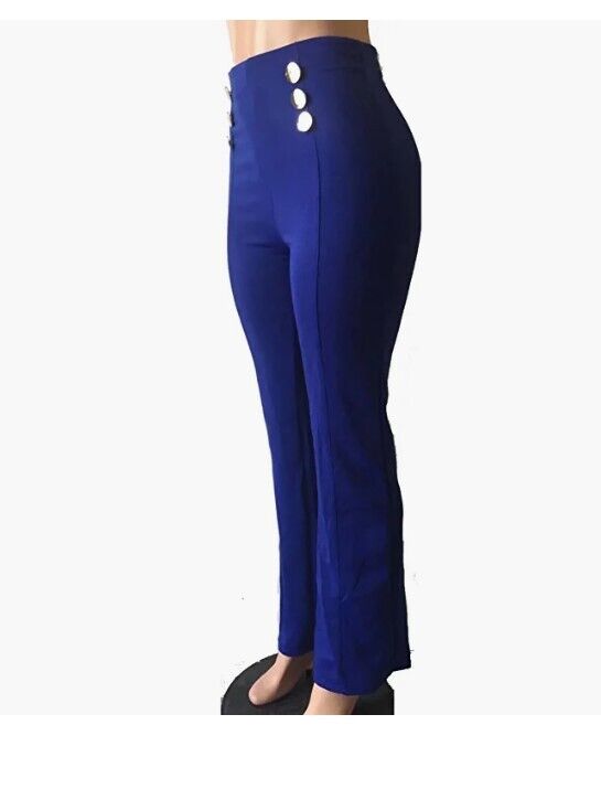 Women's Stretchy High Waisted Wide Leg Button-Down Pants Sailor Bell Flare Pants