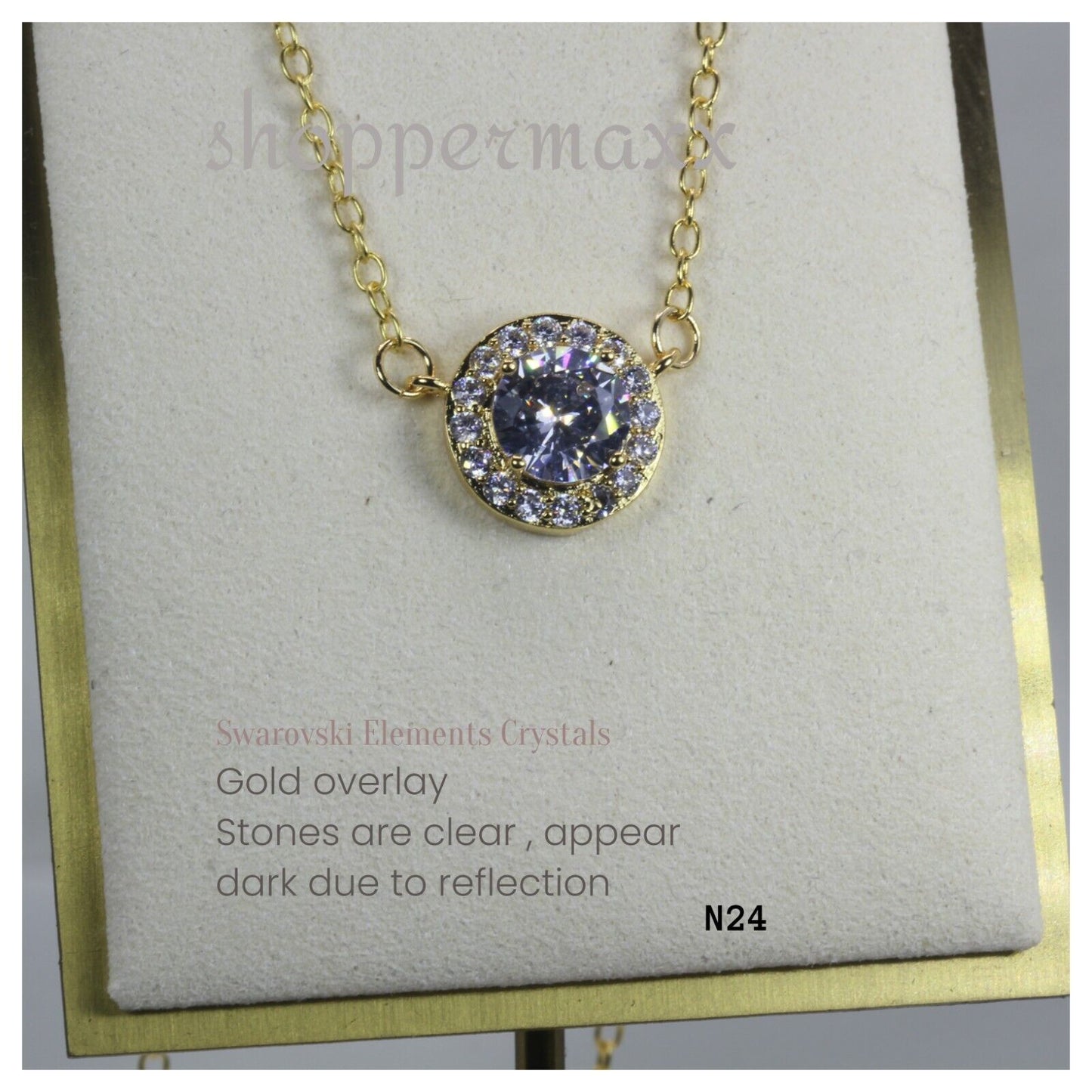 Swarovski Elements Crystal Halo Pendant chain Necklaces Gold Overlay