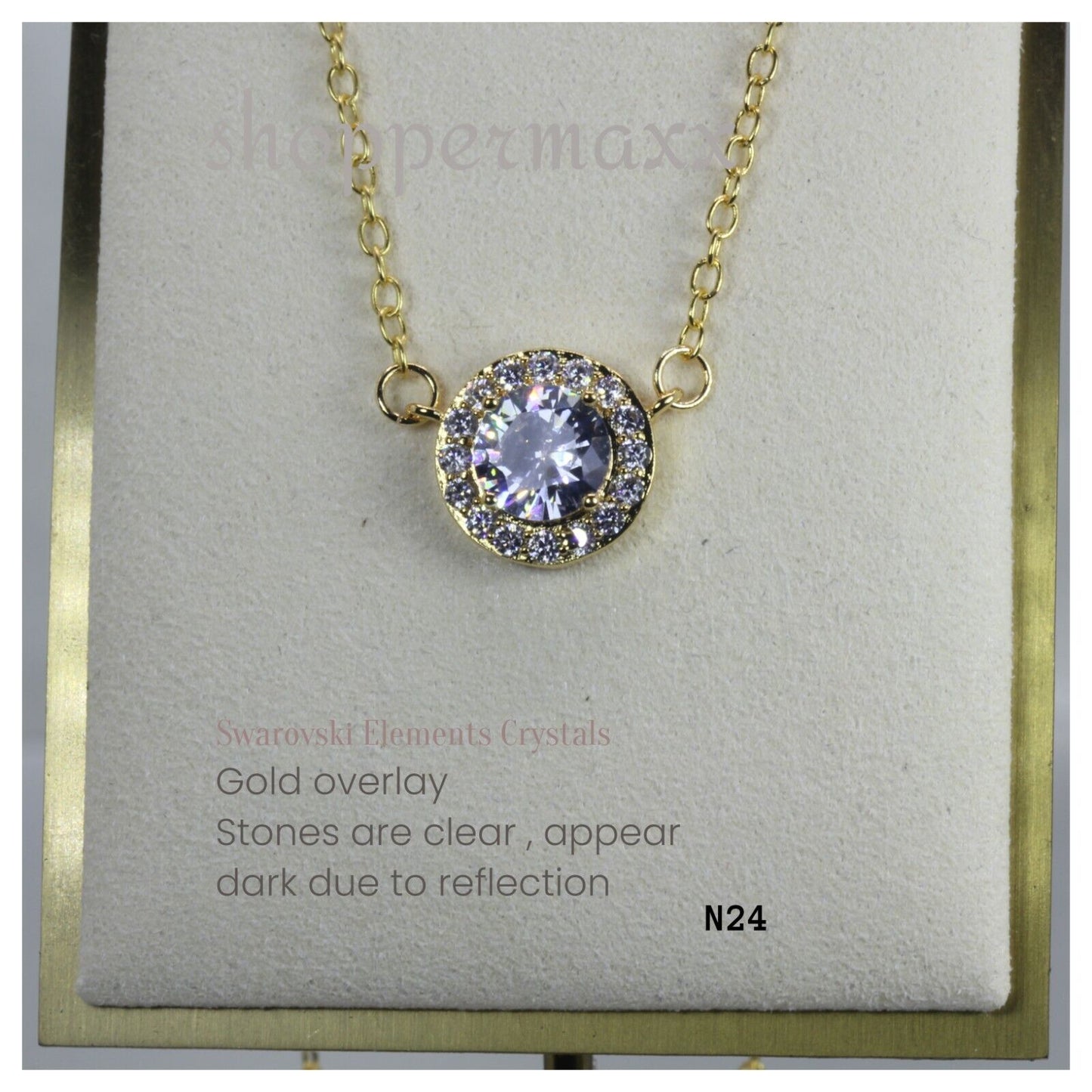 Swarovski Elements Crystal Halo Pendant chain Necklaces Gold Overlay