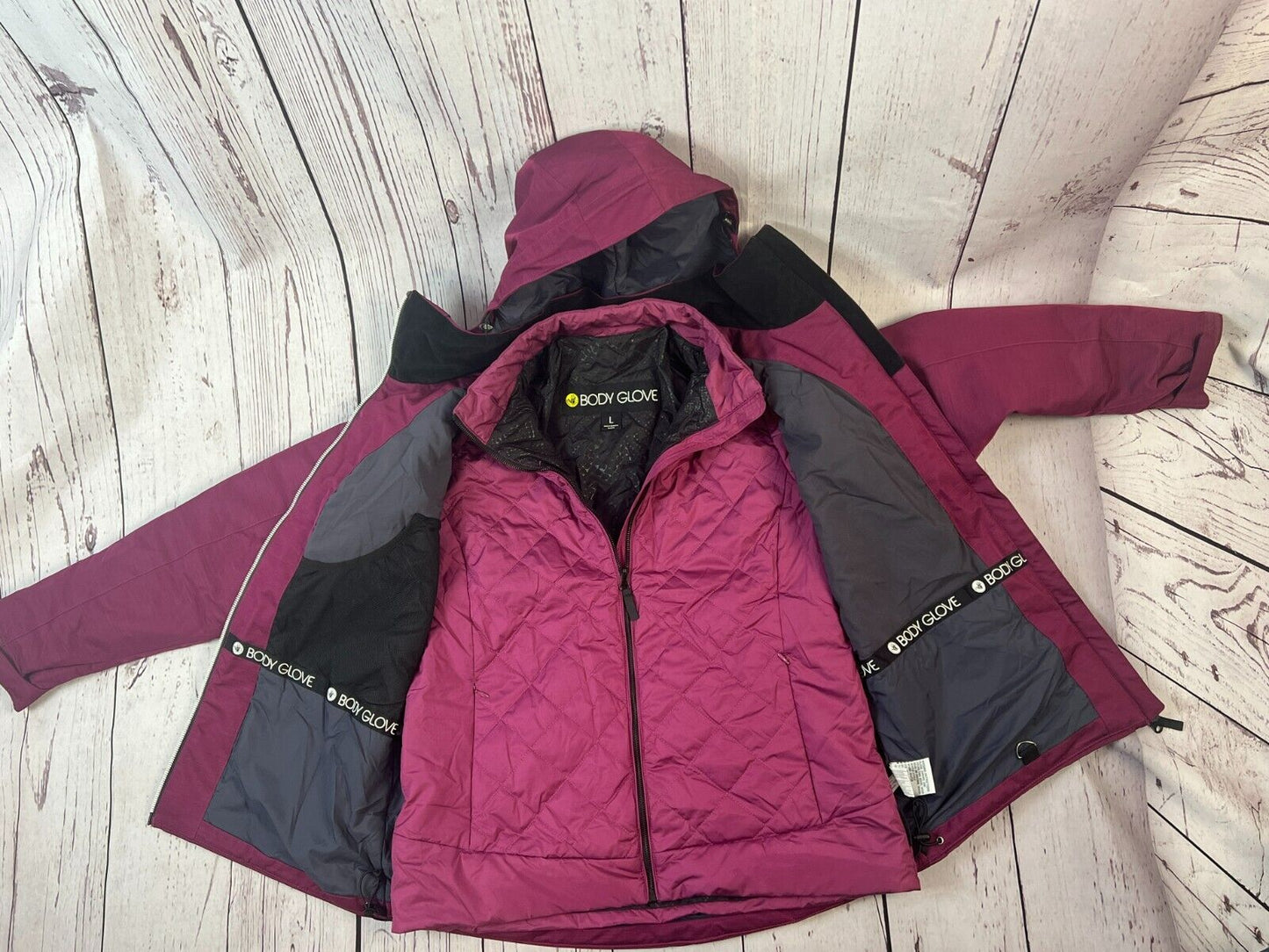 Body Glove Women's 3 in1 Softshell Ski Jacket Snow Jacket Hooded Winter Jacket L