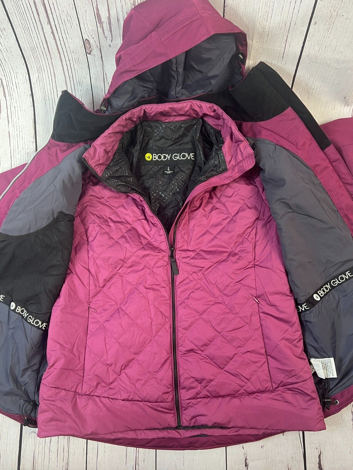 Body Glove Women's 3 in1 Softshell Ski Jacket Snow Jacket Hooded Winter Jacket L