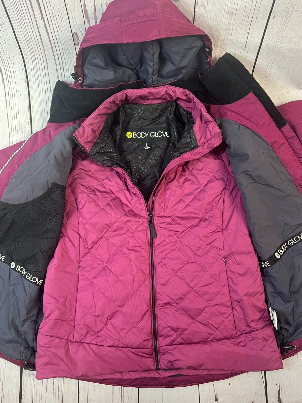 Body Glove Women's 3 in1 Softshell Ski Jacket Snow Jacket Hooded Winter Jacket L