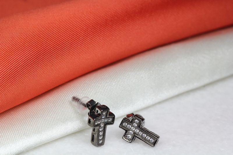 CROSS STUD EARRINGS 12 CZ STONES STERLING SILVER 925 BLACK RHODIUM PLATED ~#55