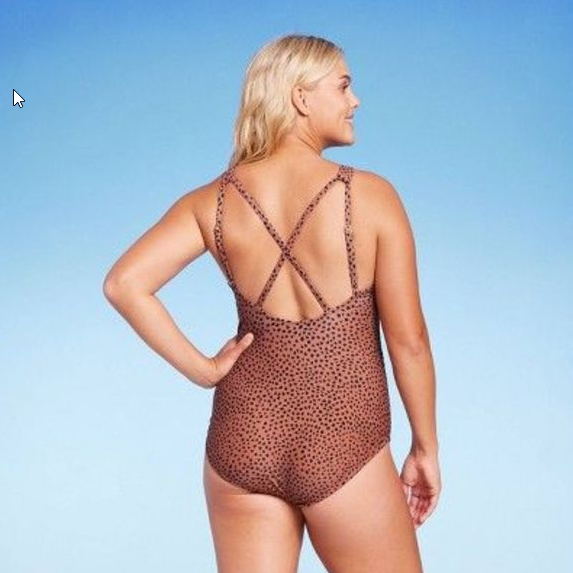 Womens Long Torso Spotted Print High Neck Ruched High Coverage One Pc Swimsuit M
