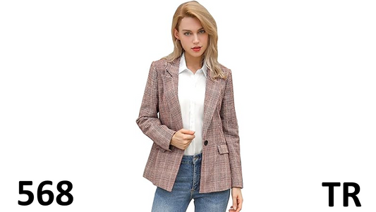 Allegra K Women's Notched Lapel One Button Boyfriend Blazer Suit Plaid Blazer, M