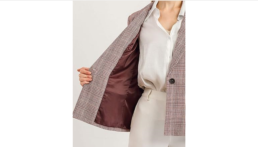 Allegra K Women's Notched Lapel One Button Boyfriend Blazer Suit Plaid Blazer, M