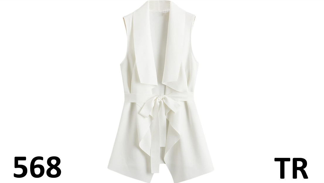 Verdusa Women Waterfall Collar Sleeveless Belted Jacket Coat Blazer Vest White M