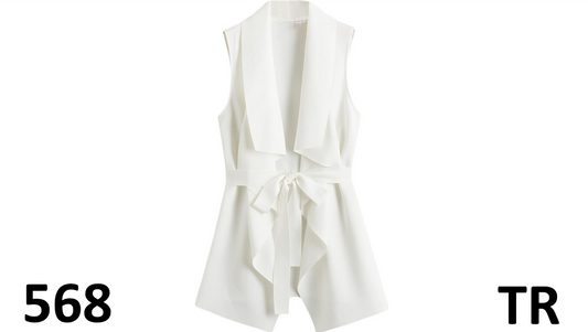 Verdusa Women Waterfall Collar Sleeveless Belted Jacket Coat Blazer Vest White M
