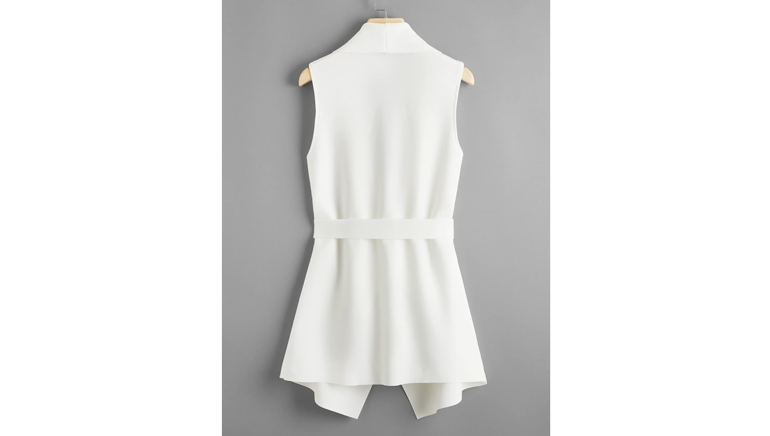 Verdusa Women Waterfall Collar Sleeveless Belted Jacket Coat Blazer Vest White M