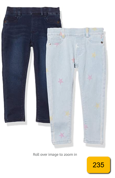 Essentials Girls' 2-Pack Super-Stretch Woven Jeggings, Stars/Dark Wash, L(10)