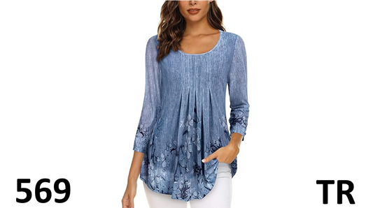 Timeson Women Tunic Tops Summer Floral Business Casual Dress Shirt, Deep Blue XL