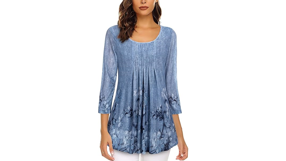 Timeson Women Tunic Tops Summer Floral Business Casual Dress Shirt, Deep Blue XL