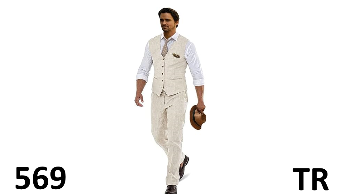 WEHILION Linen Suits for Men Casual Wedding Suits Men 2 Piece Suits, Beige, XL