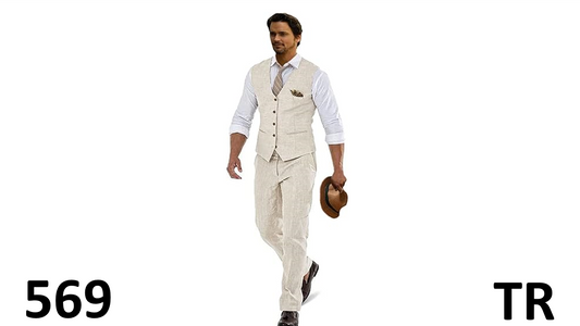 WEHILION Linen Suits for Men Casual Wedding Suits Men 2 Piece Suits, Beige, XL