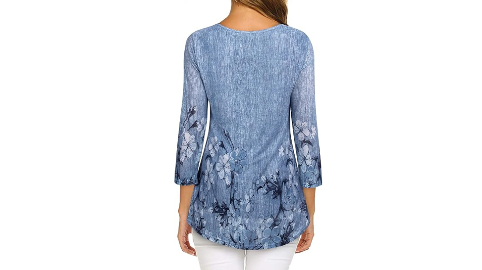 Timeson Women Tunic Tops Summer Floral Business Casual Dress Shirt, Deep Blue XL