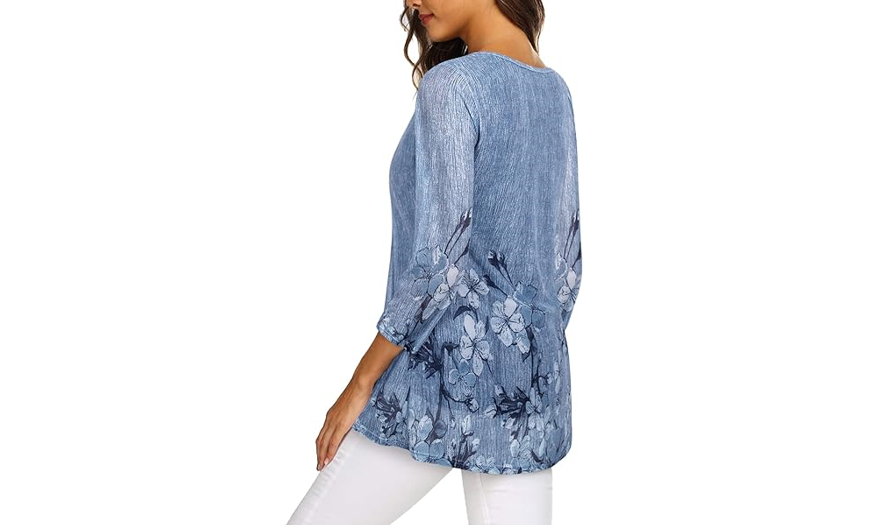 Timeson Women Tunic Tops Summer Floral Business Casual Dress Shirt, Deep Blue XL