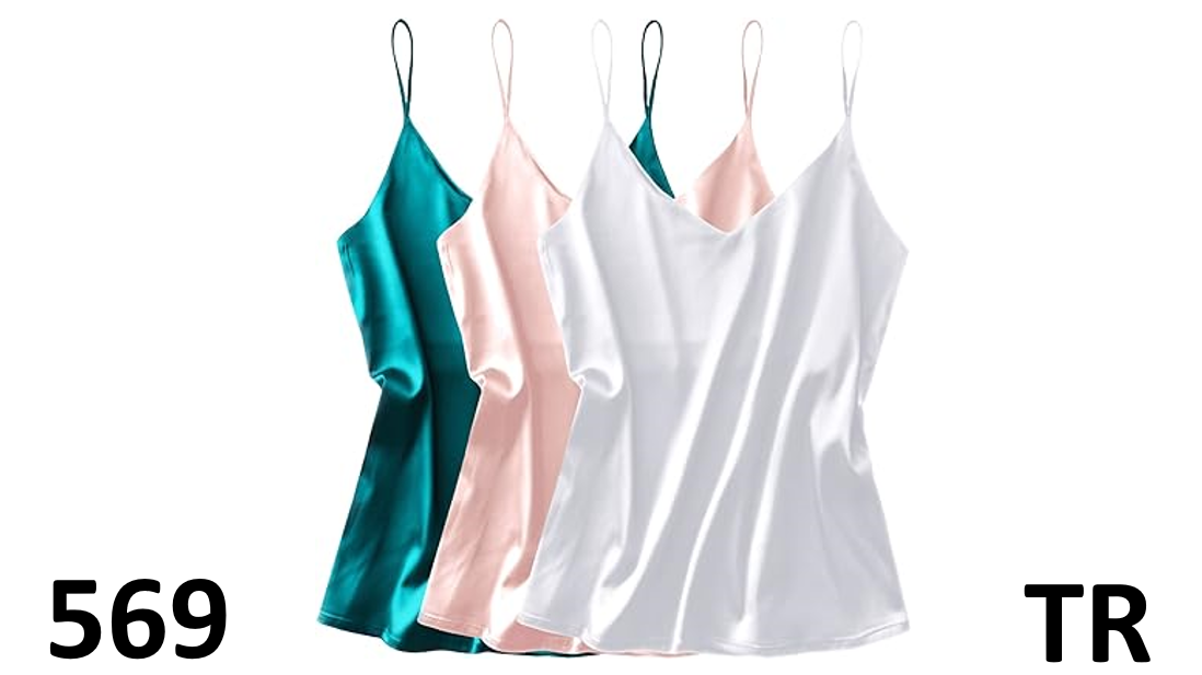 Ekouaer 3 Pack: Women Silk Satin Tank Top VNeck Camisole Cami Spaghetti Strap, L