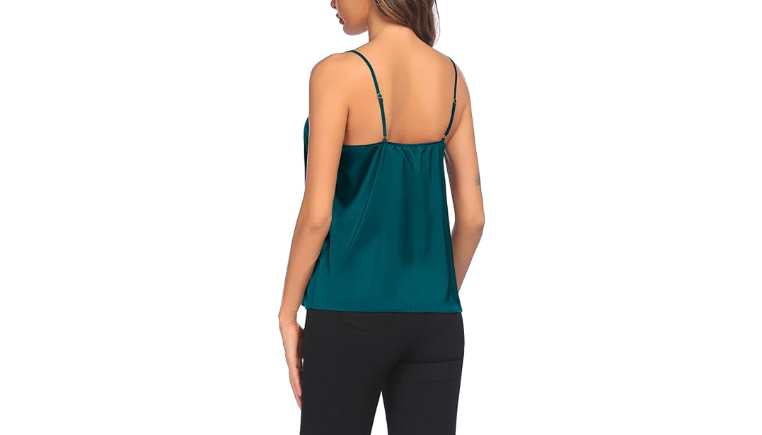 Ekouaer 3 Pack: Women Silk Satin Tank Top VNeck Camisole Cami Spaghetti Strap, L