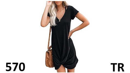 WEKILI Women's Casual Loose Beach Cover Up V-Neck Short Sleeve Dress, Black, XXL
