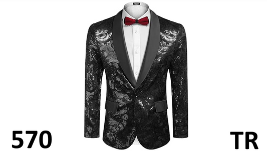 COOFANDY Men Shiny Sequins Blazer Floral Suit Jacket Stylish Tuxedo, Black, 3XL