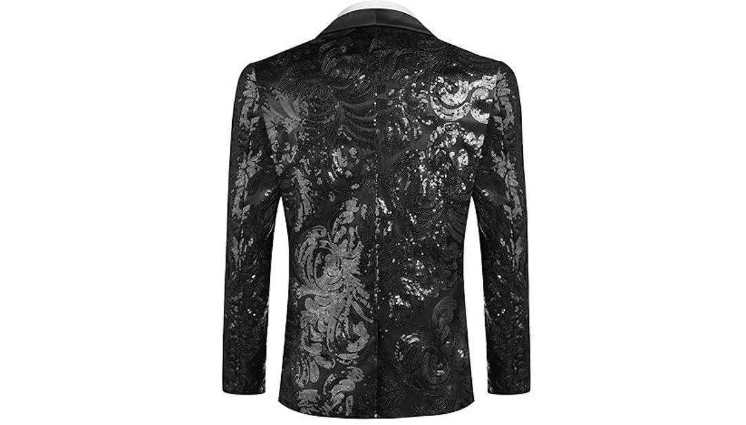 COOFANDY Men Shiny Sequins Blazer Floral Suit Jacket Stylish Tuxedo, Black, 3XL