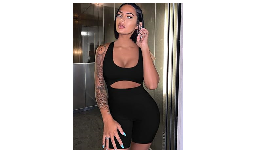 ZileZile Women Sexy Bodycon Cut Out Sleeveless Tank Top One Piece Shorts Black S