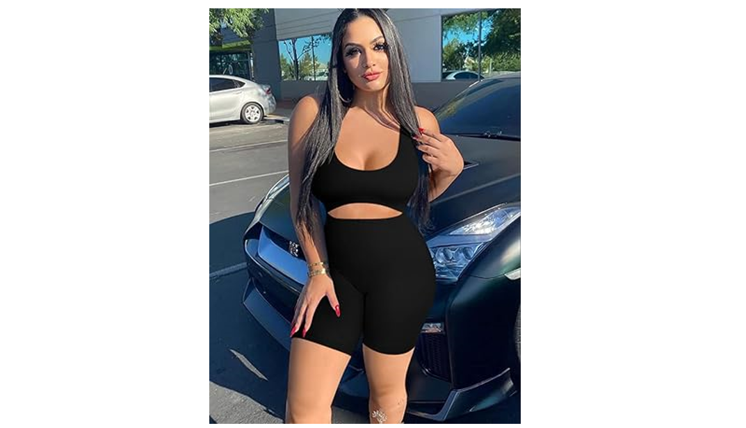 ZileZile Women Sexy Bodycon Cut Out Sleeveless Tank Top One Piece Shorts Black S
