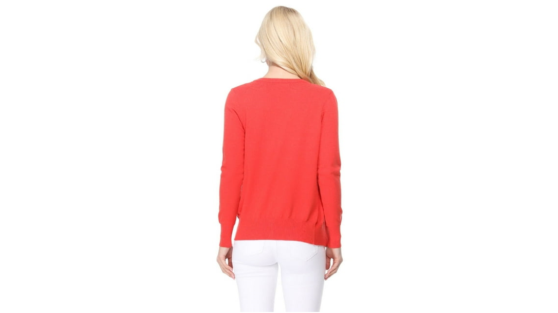 YEMAK Women's Long Sleeve V-Neck Button Down Soft Knit Cardigan Sweater, White S