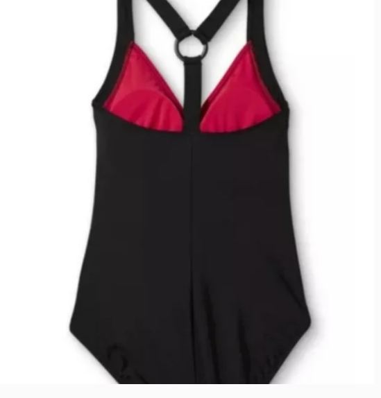 Aqua Green Women's Draped-Front Colorblock One Piece Swimsuit Lipstick M(8/10),L