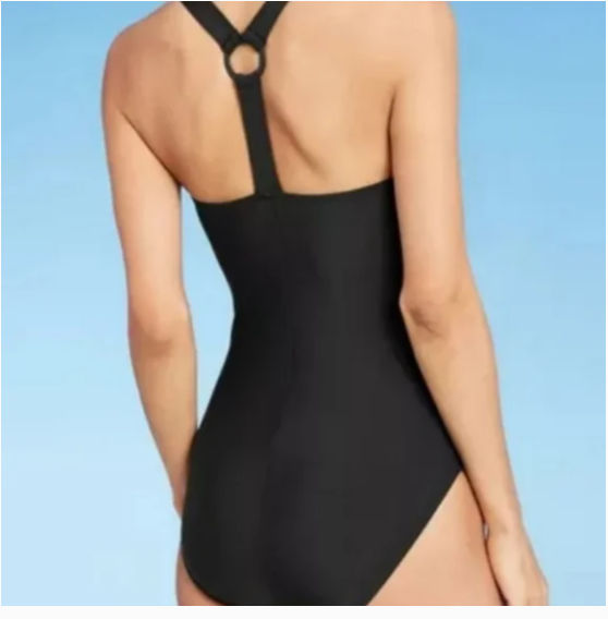 Aqua Green Women's Draped-Front Colorblock One Piece Swimsuit Lipstick M(8/10),L