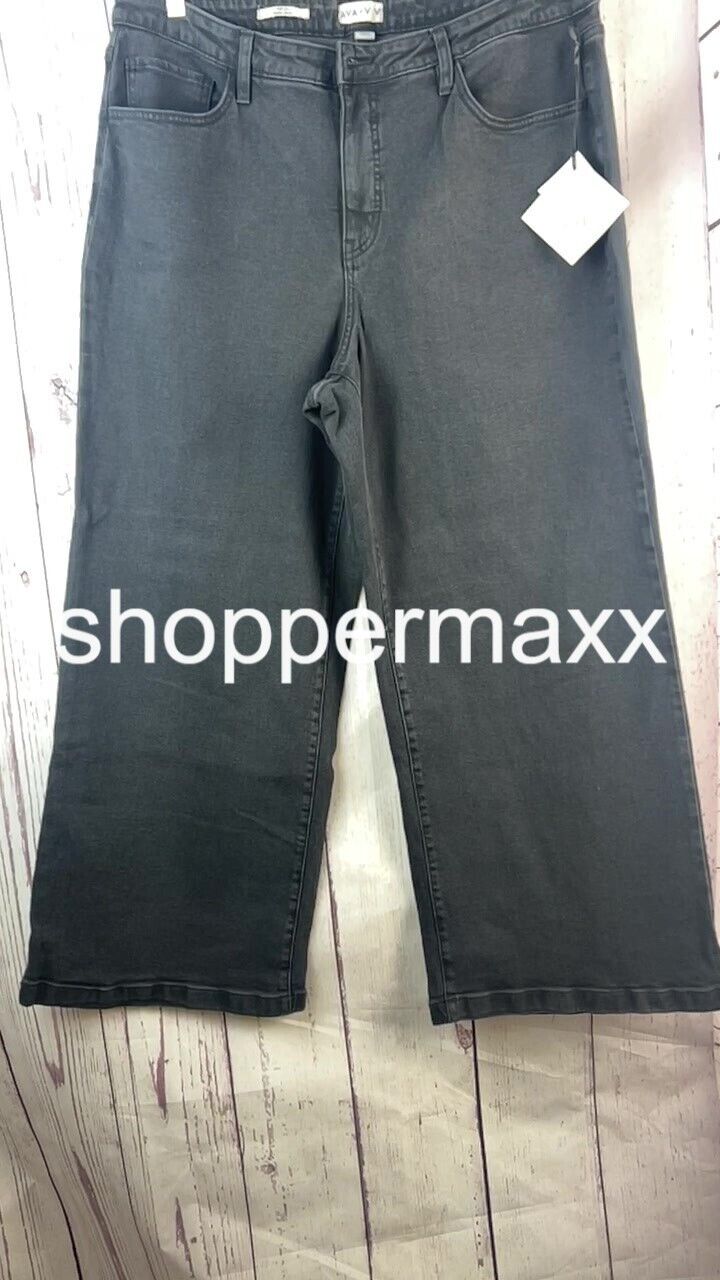 Women's High-Rise Wide Leg Jeans - Ava & Viv, Charcoal Gray, Size- 18
