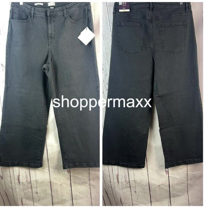 Women's High-Rise Wide Leg Jeans - Ava & Viv, Charcoal Gray, Size- 18