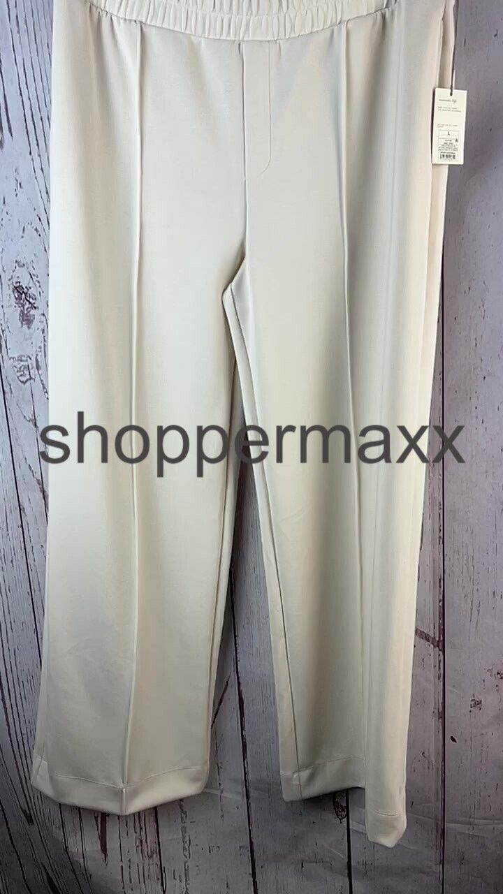 Women's High-Rise Full Jogger Knit Pants - A New Day, Color- Cream, Size- Large