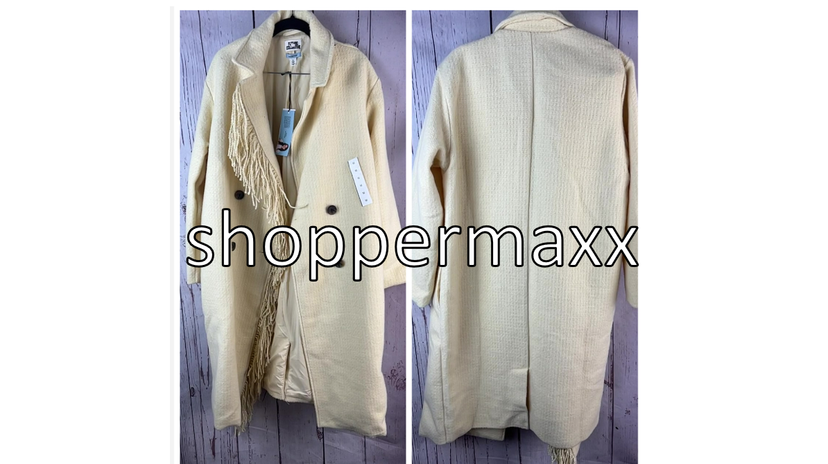 Women's Notched Lapel Double Breasted Fringe Coat - Future Collective, Cream, M