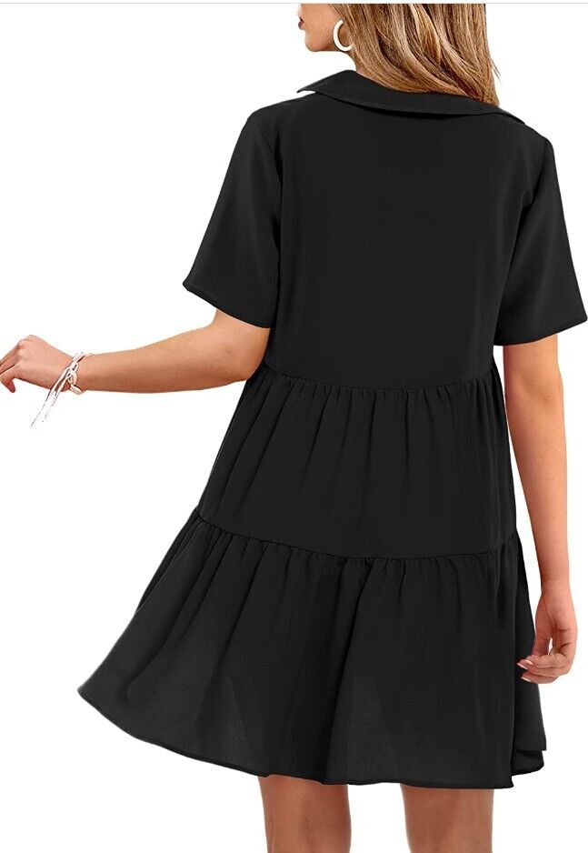 Amoretu Women V Neck Dress Summer Short/Long Sleeve Flowy Tiered Shift Dresses M