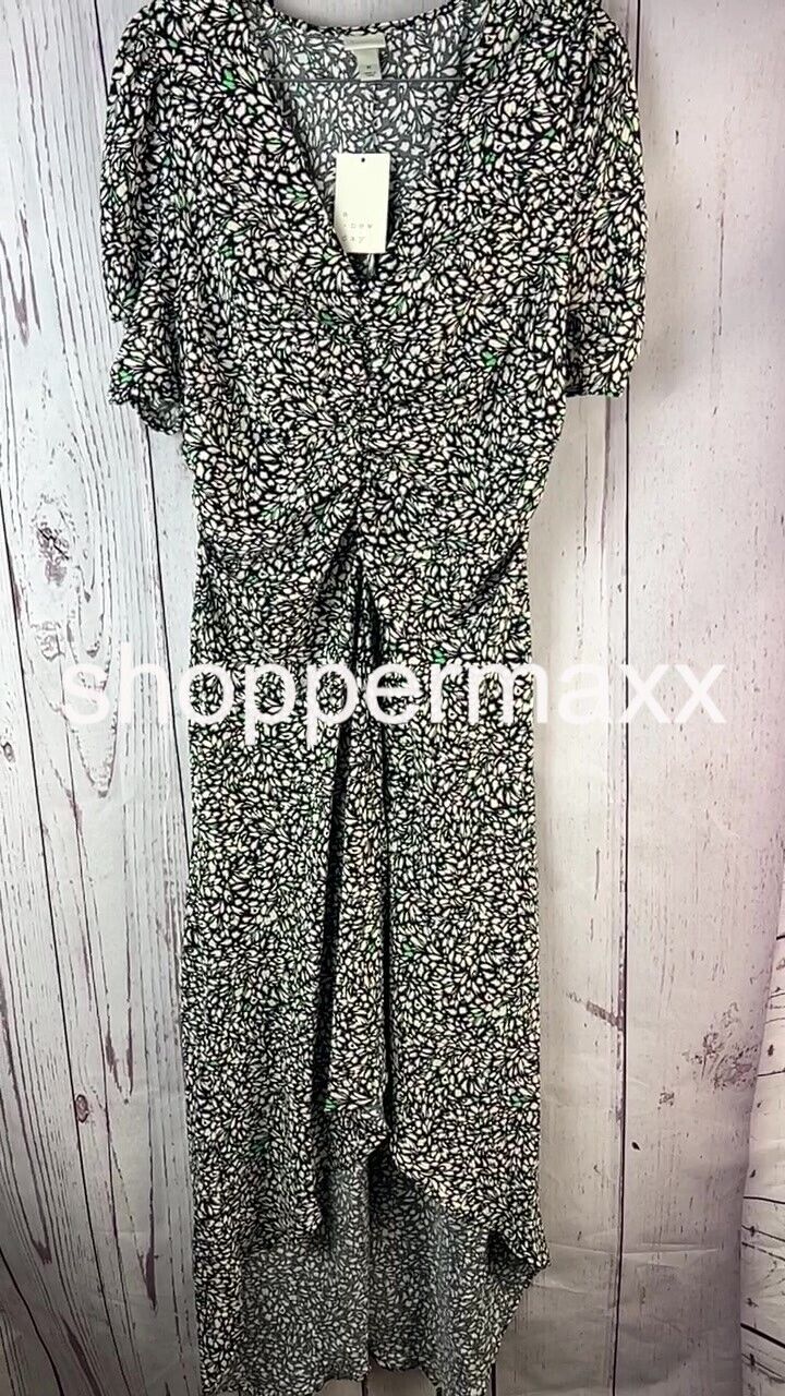 Women's Crepe Short Sleeve Midi Dress - A New Day, Green Floral, Size- Medium