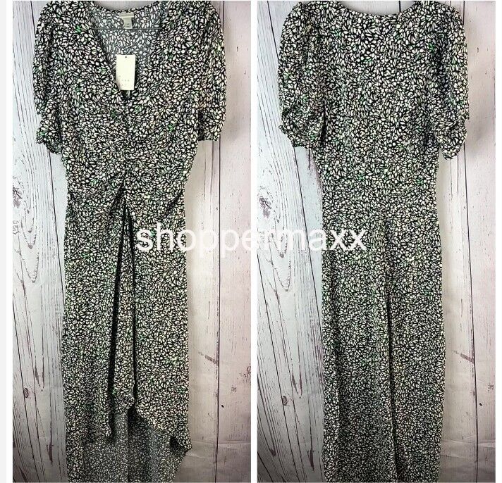 Women's Crepe Short Sleeve Midi Dress - A New Day, Green Floral, Size- Medium
