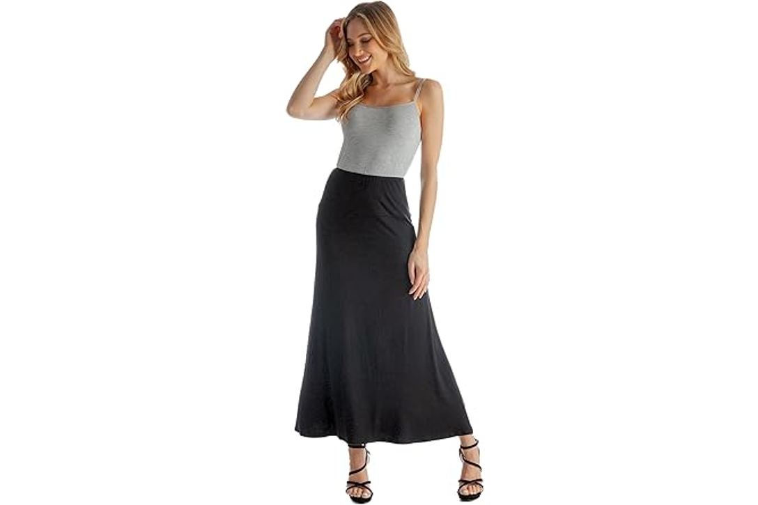 24seven Comfort Apparel Womens Casual Soft Knit Long Maxi Skirt Elastic Waist, L