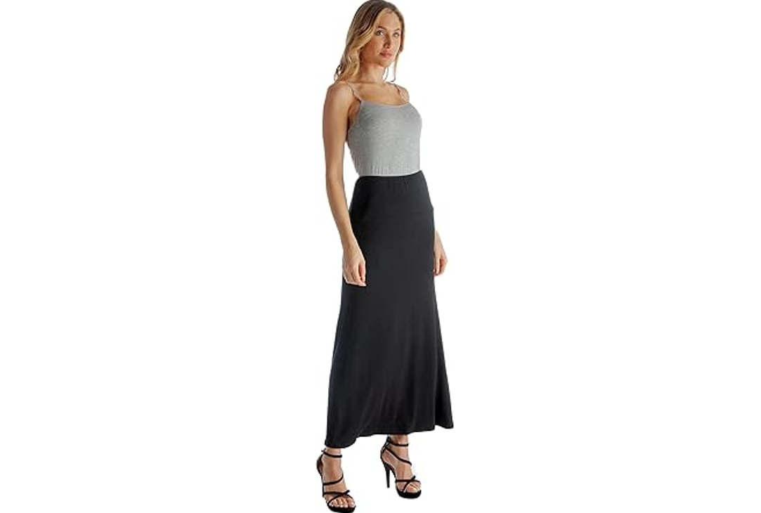 24seven Comfort Apparel Womens Casual Soft Knit Long Maxi Skirt Elastic Waist, L