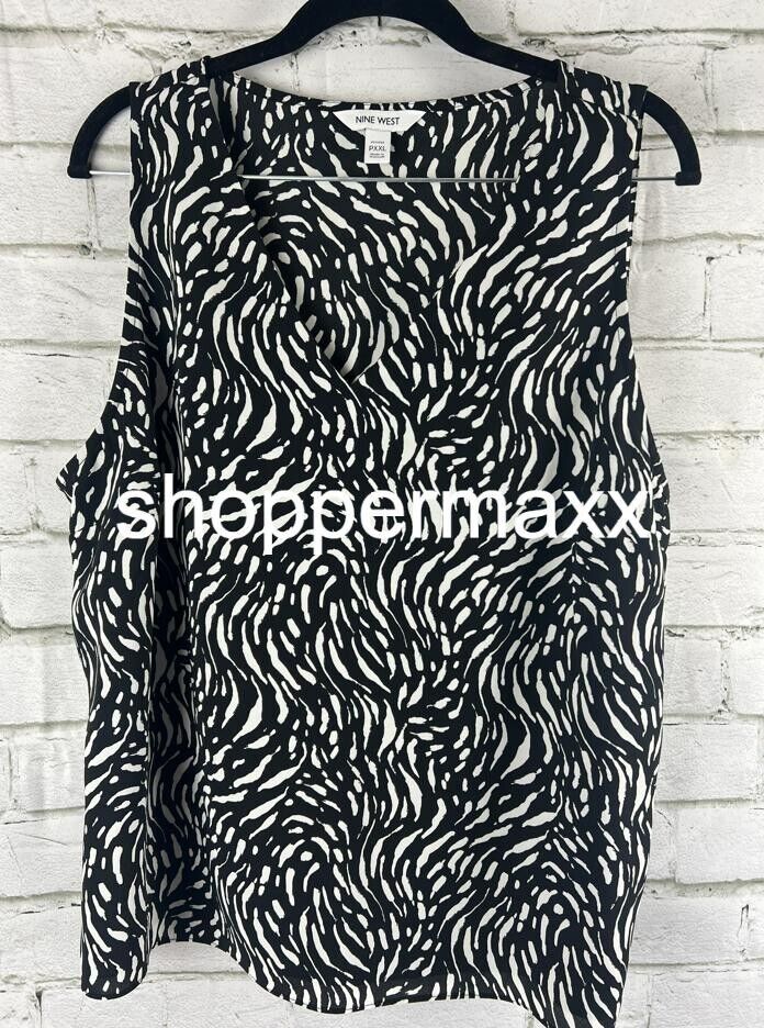 CT892 Nine West Black & White Sleeveless Blouse, PXXL