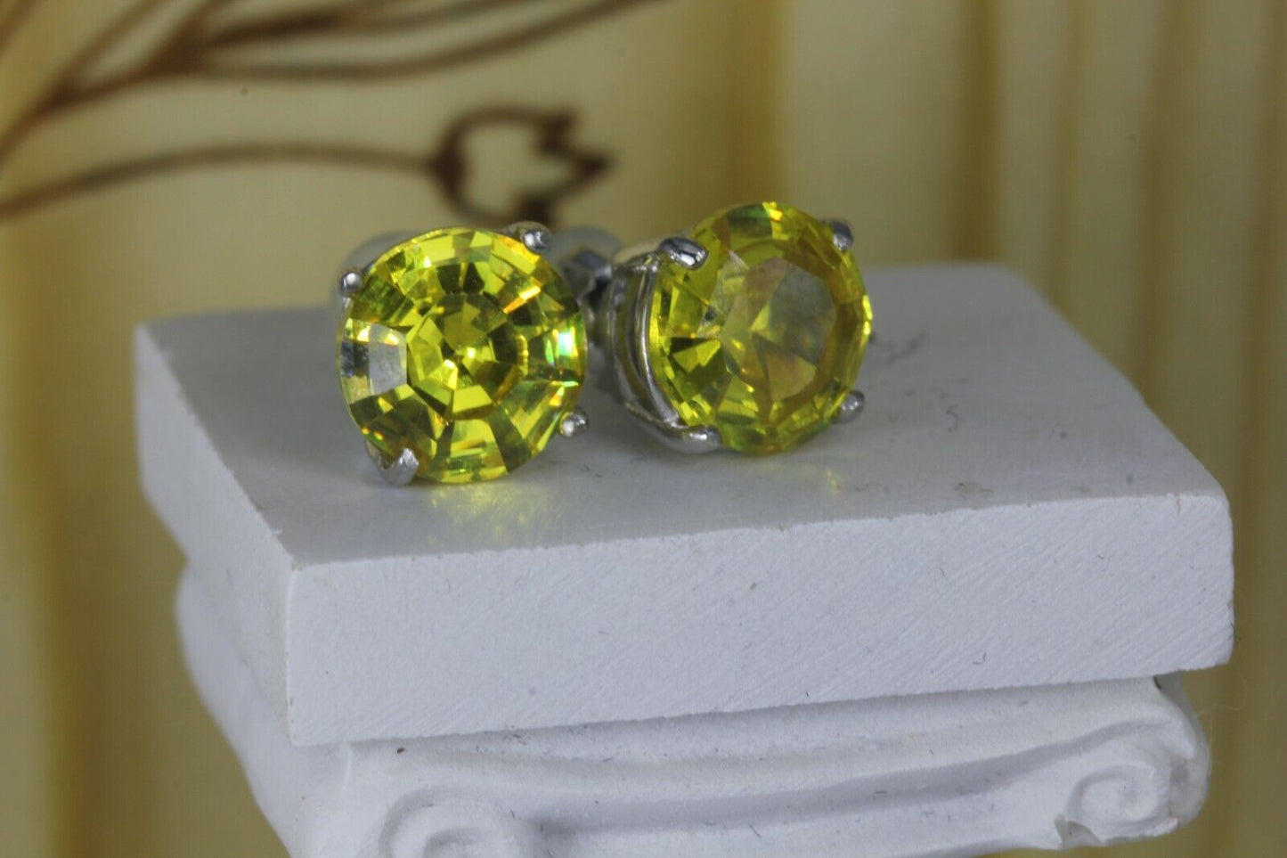 4.08CT Canary Yellow Asscher Round Platinum Finish 925 Stud Screw Back Earrings