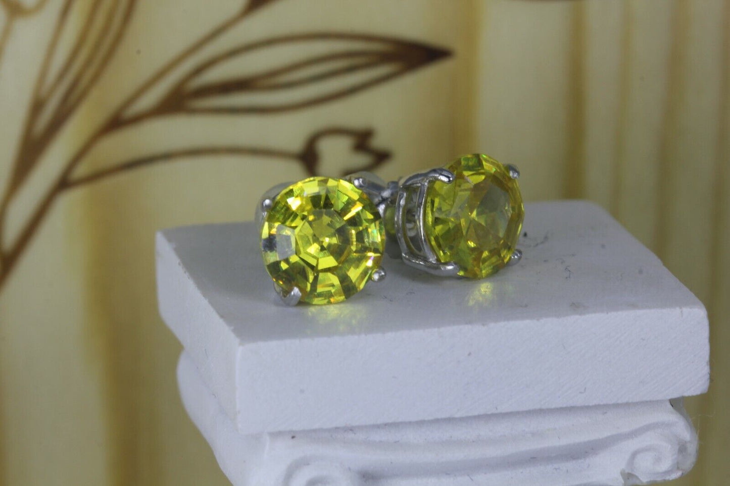 4.08CT Canary Yellow Asscher Round Platinum Finish 925 Stud Screw Back Earrings