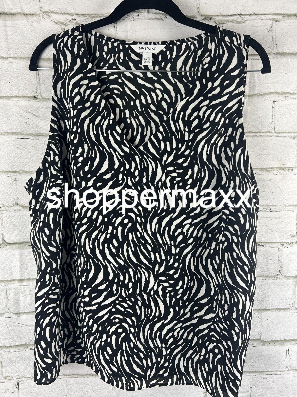 CT892 Nine West Black & White Sleeveless Blouse, PXXL