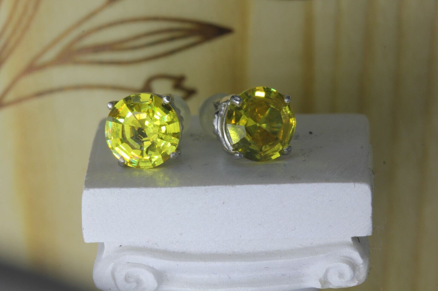 4.08CT Canary Yellow Asscher Round Platinum Finish 925 Stud Screw Back Earrings