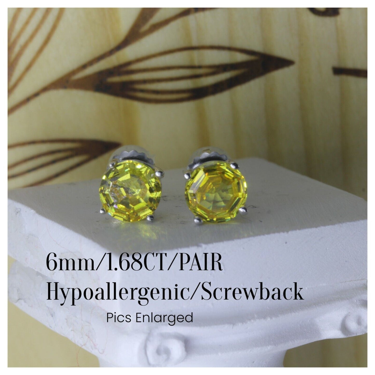 1.68CT Canary Yellow Asscher Round Platinum Finish 925 Stud Screw Back Earrings
