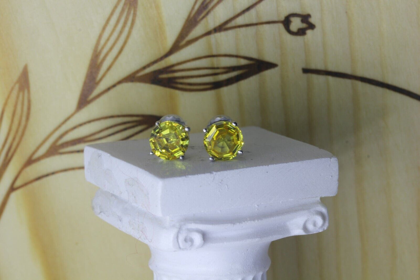 1.68CT Canary Yellow Asscher Round Platinum Finish 925 Stud Screw Back Earrings