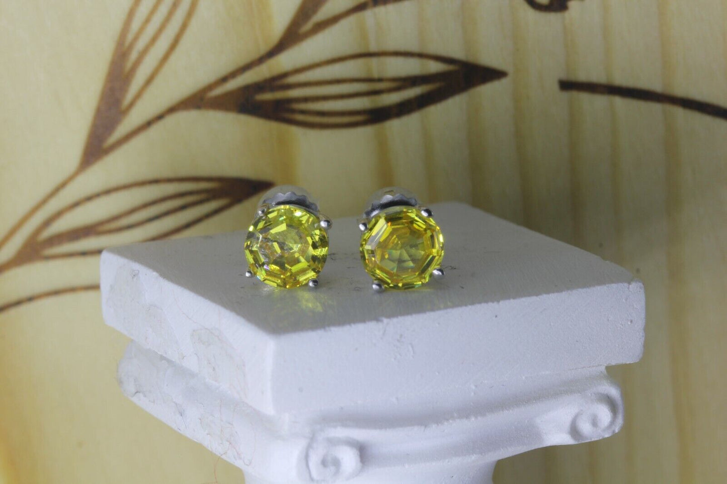 1.68CT Canary Yellow Asscher Round Platinum Finish 925 Stud Screw Back Earrings